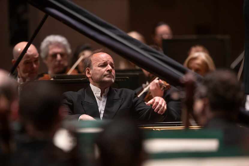Piano soloist Louis Lortie performs during a Dallas Symphony Orchestra concert at Meyerson...