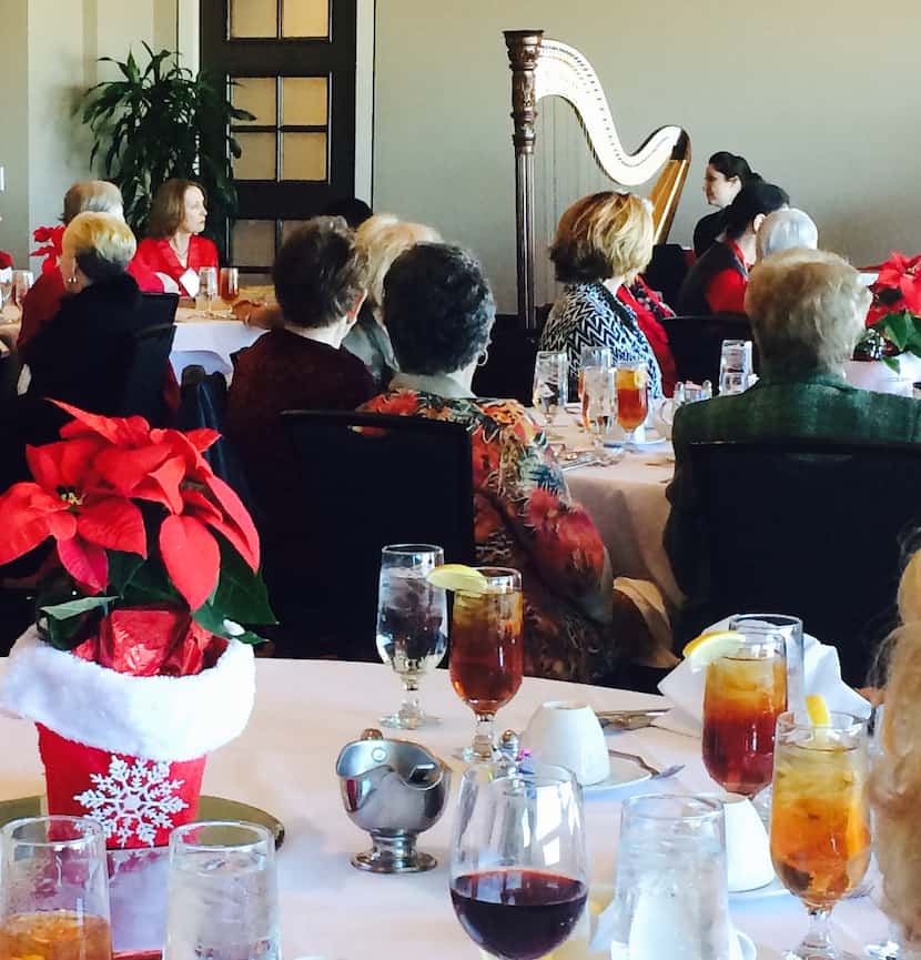 
Harpist Juliette Buchanan played the harp at the 35th anniversary luncheon of the Las...