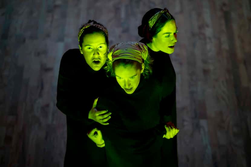 From left, Caitlin Galloway-Chapa, Lillian Bornstein and Emily Bernet play the witches in...
