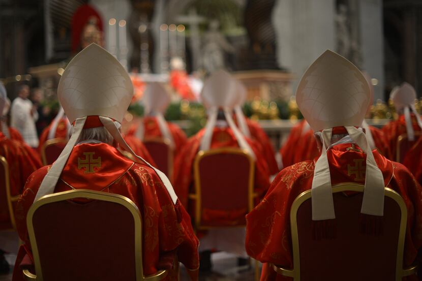 Cardinals attend a mass Tuesday St Peter's basilica before the start of the conclave at the...