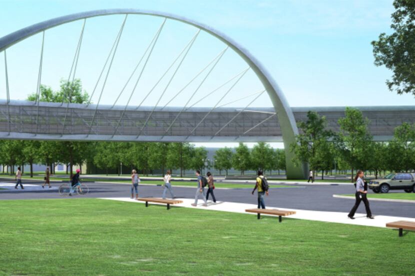 This conceptual drawing shows a proposed pedestrian bridge for Parkland Memorial Hospital....
