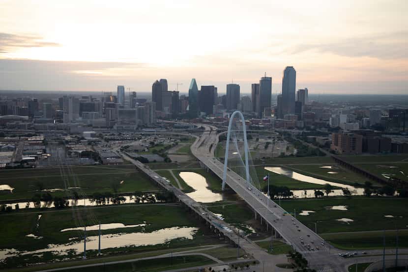 The Margaret Hunt Hill Bridge (right) and the Ron Kirk Pedestrian bridge (left) as seen in...
