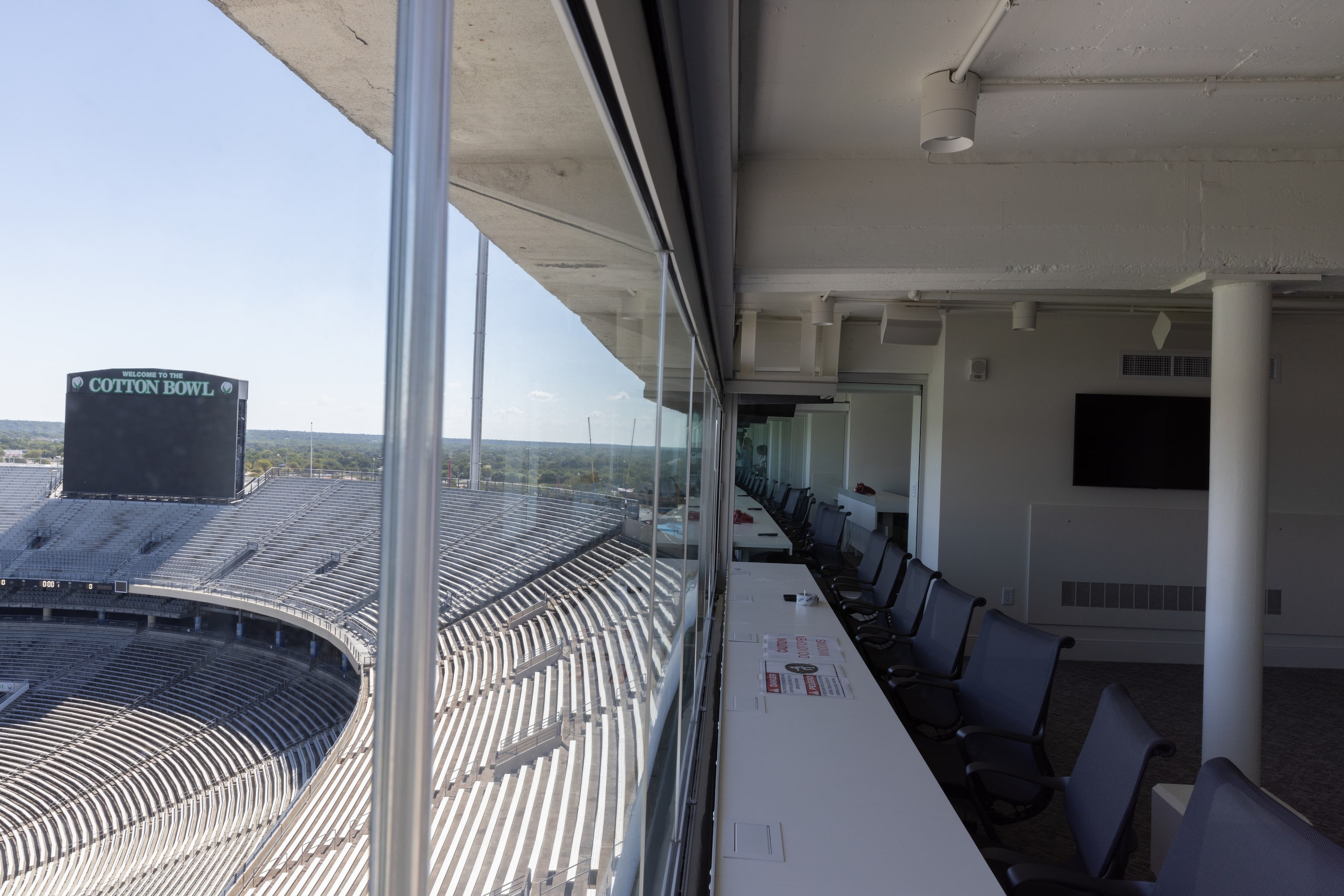 The national broadcast studio in the Cotton Bowl at the State Fair of Texas in Dallas on...