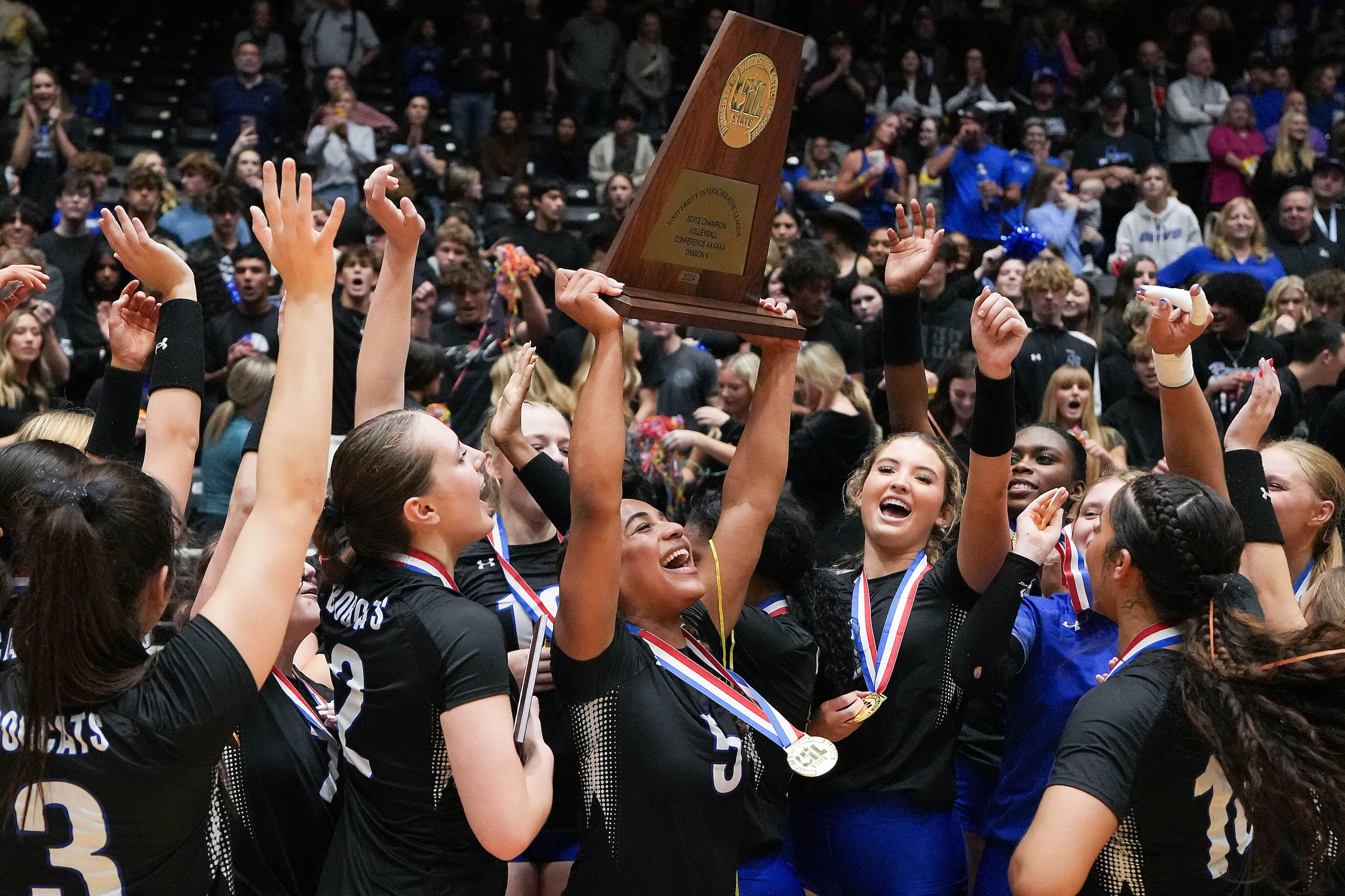 during the UIL Class 6A Division II volleyball state championship on Saturday, Nov. 23,...