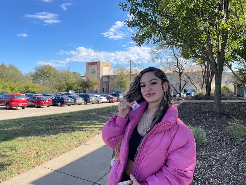 Demileza Landeros, 19, cast her first ballot before a college algebra course at Navarro...