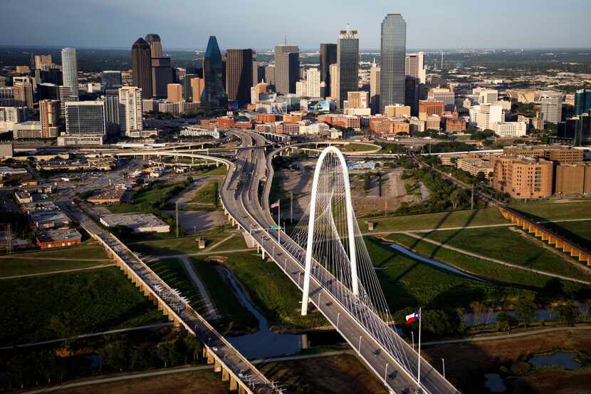 The downtown skyline and Margaret Hunt Hill Bridge