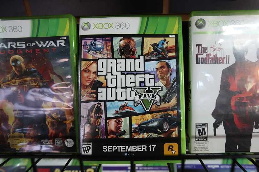 A display copy of Grand Theft Auto V sits on a shelf in a game shop in Manhattan's East...