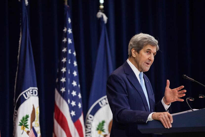 U.S. Secretary of State John Kerry delivers a speech on Middle East peace at The U.S....