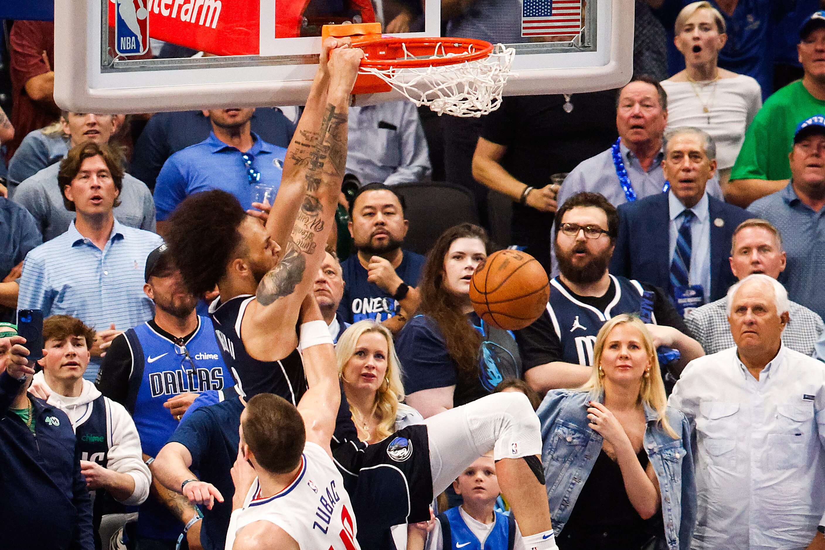 Dallas Mavericks center Dereck Lively II dunks against the LA Clippers during the second...