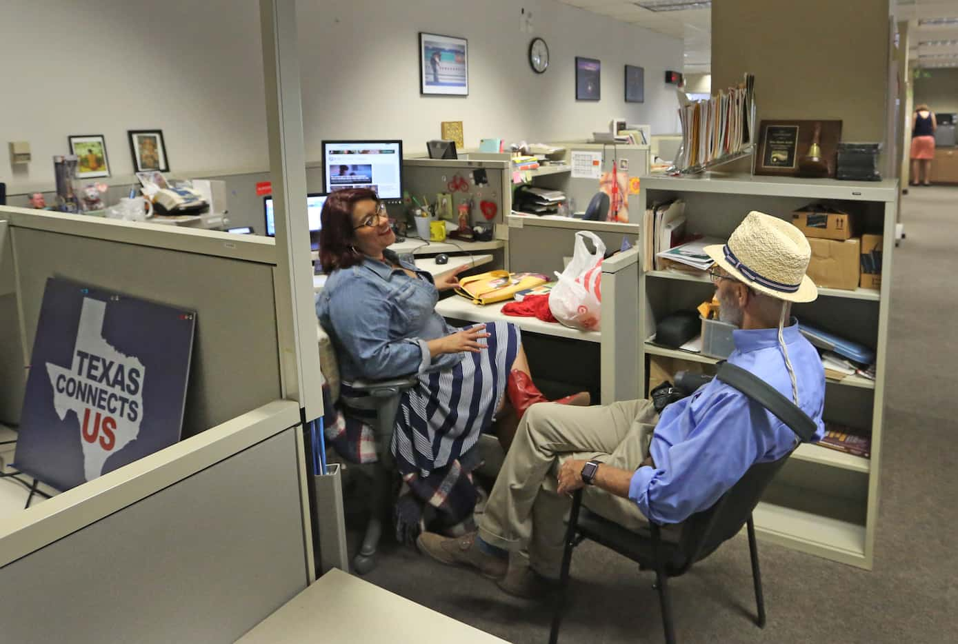 Weiss talks with metro reporter Eva-Marie Ayala as he makes the rounds at The Dallas Morning...