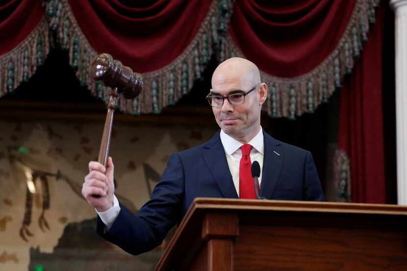 House Speaker Dennis Bonnen, R-Angleton, strikes the gavel during the first day of the 86th...