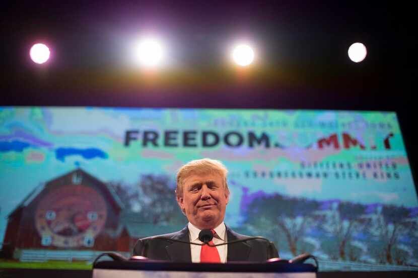 
Perennial candidate Donald Trump drew applause at the Iowa Freedom Summit by railing for a...