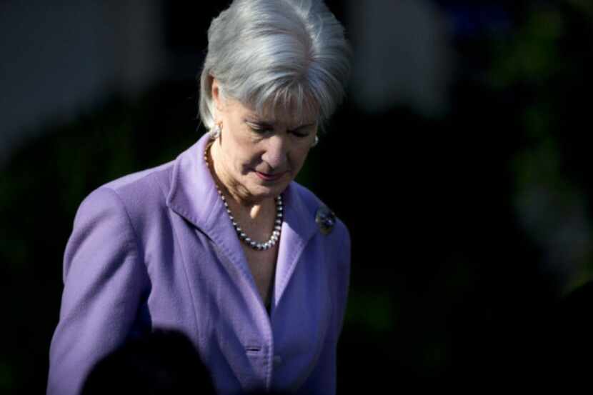 Health and Human Services Secretary Kathleen Sebelius arrives in the Rose Garden of the...