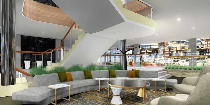 
Lobby lounge rendering in the Statler Hotel in downtown Dallas.

