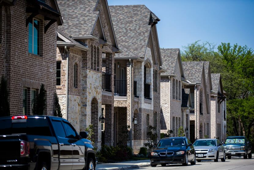 Homes in The Delaware at Heritage Crossing, a new development in old downtown Irving.