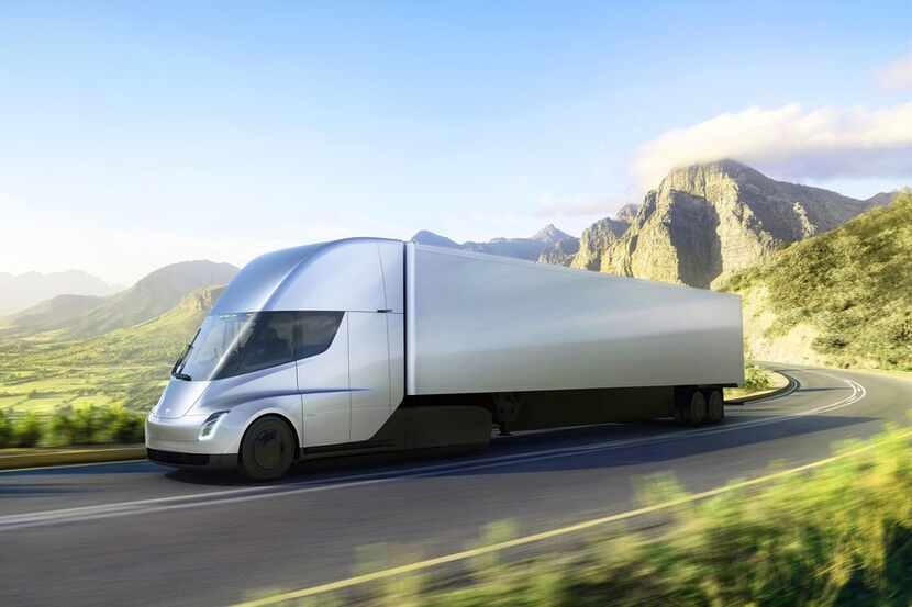 An artist's rendering of Tesla's new prototype electric truck called the Tesla Semi. Last...