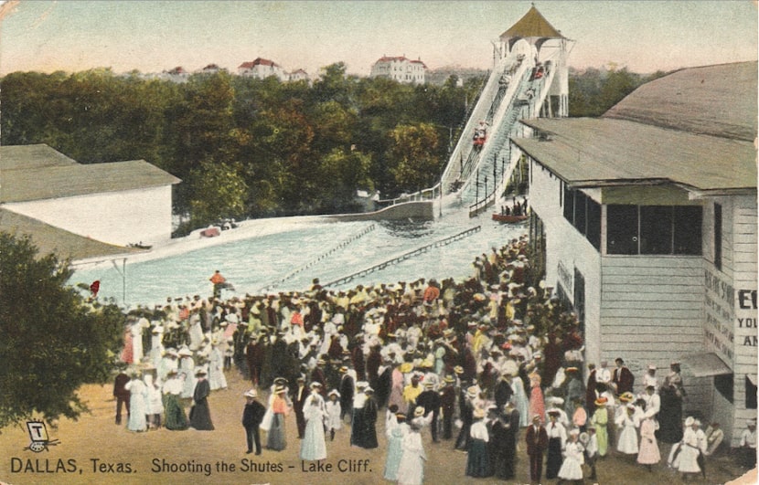 
An old postcard of Lake Cliff Park shows residents gathered at the amusement park. 
