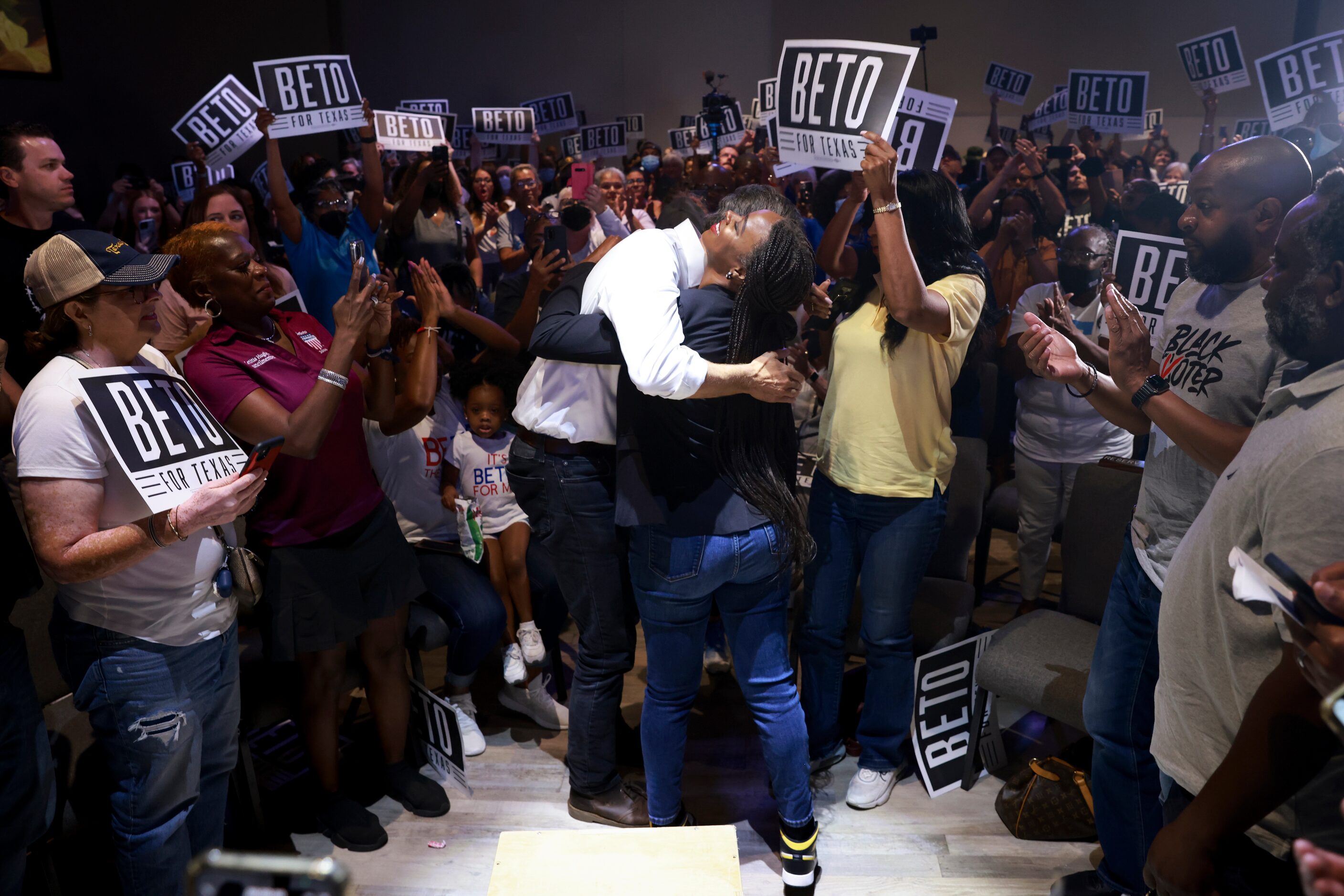 Democratic Governor Candidate Beto O'Rourke hugs DeSoto Mayor Rachel Procter, Saturday,...