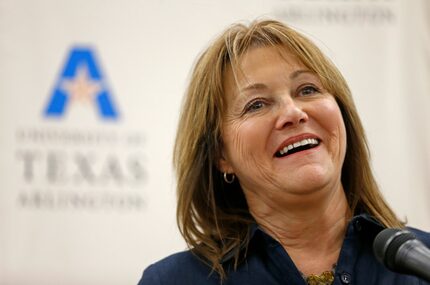 Grand Prairie Superintendent Susan Simpson Hull speaks during the partnership announcement...