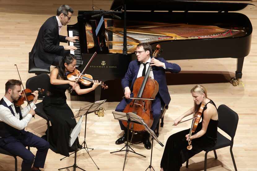 Doric String Quartet, with pianist Jonathan Biss, performs at SMU's Caruth Auditorium in...