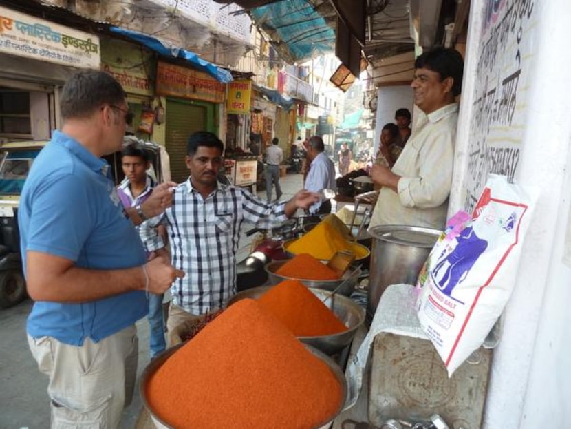 
Johannes Burges (left) spent time buying spices when the two pilots were in in Udaipur,...