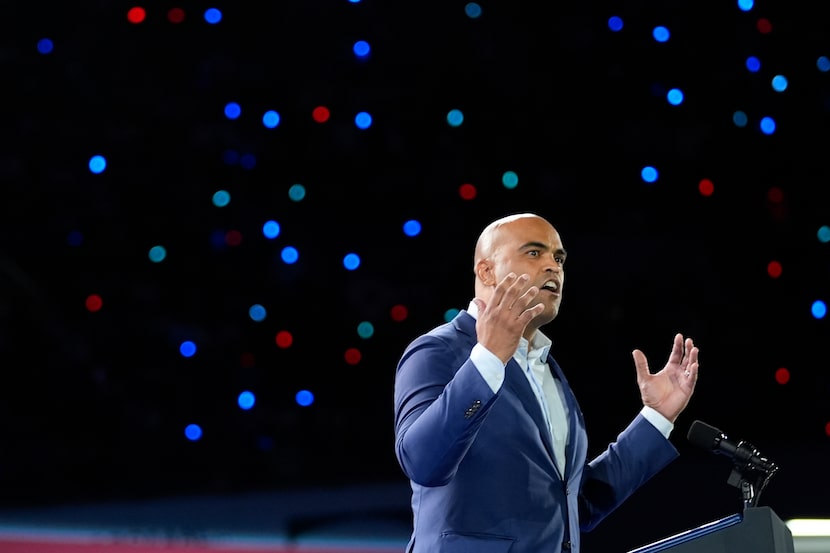 U.S. Rep. Colin Allred, D-Dallas, speaks at a campaign rally for Democratic presidential...