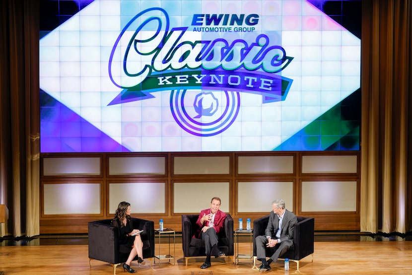 Heather Dinich, ESPN college football writer (from left), moderated a panel with former...