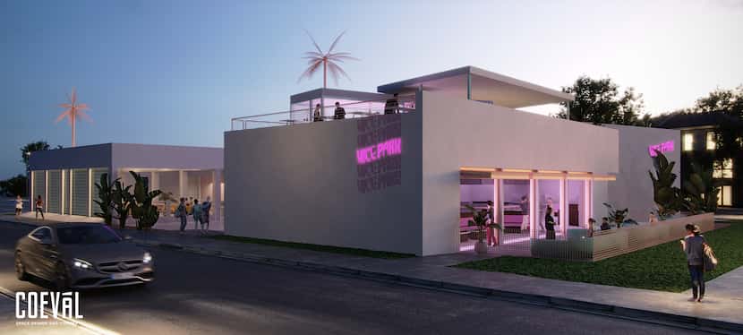 Vice Park has Miami Vice vibes. The complex is expected to open in Dallas in fall 2021.
