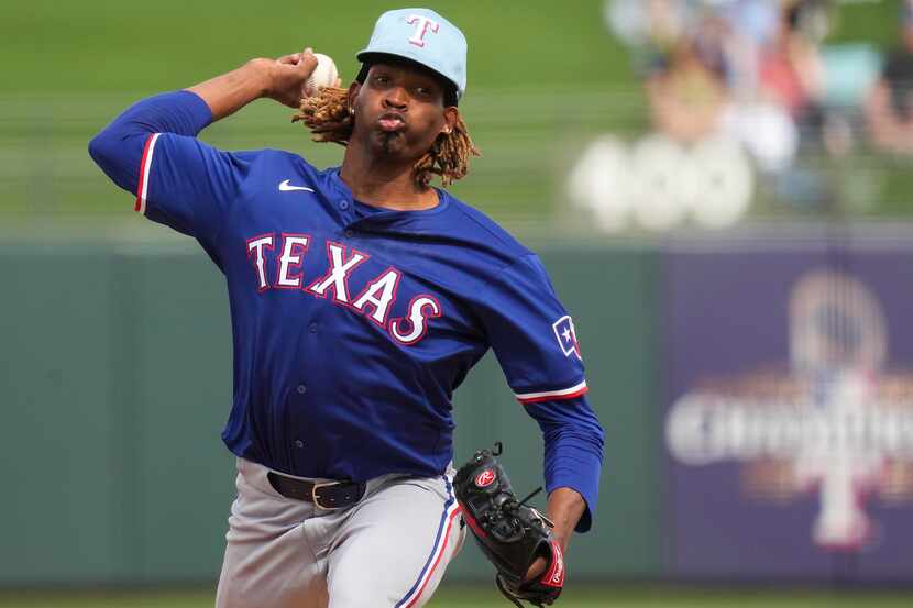 Texas Rangers pitcher José Ureña delivers during the fourth inning of a spring training game...