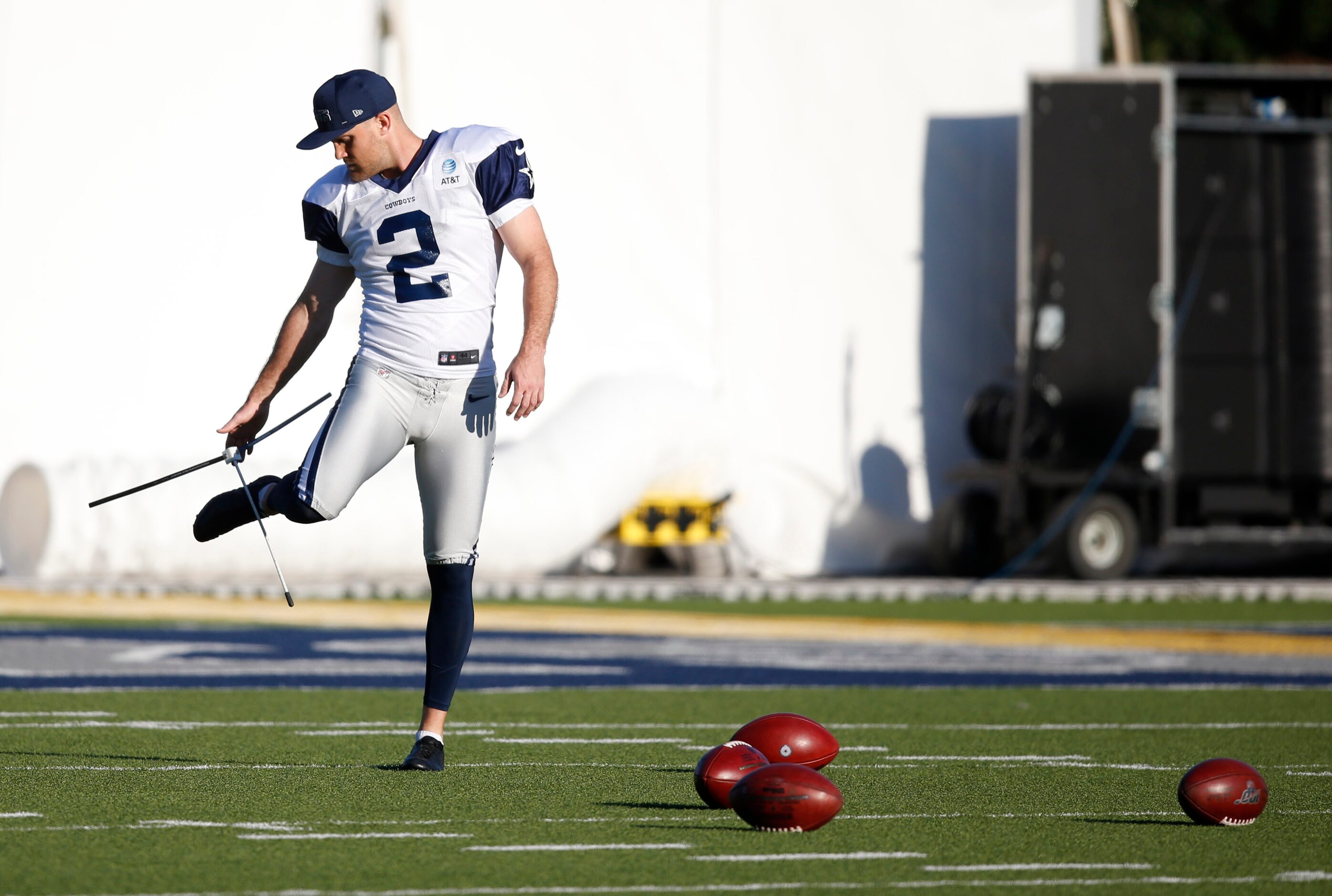 Dallas Cowboys place kicker Greg Zuerlein (2) in practice during training camp at the Dallas...