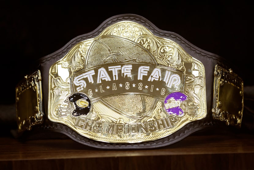 The State Fair Classic championship football belt was on display as city officials welcomed...