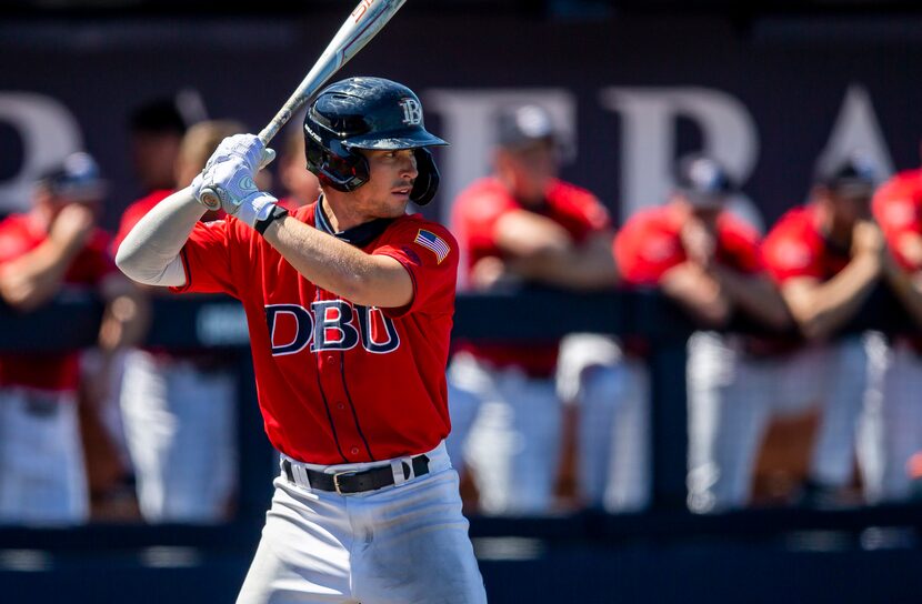 Dallas Baptist's Jackson Glenn (3) bats during an NCAA baseball game against UT Rio Grande...