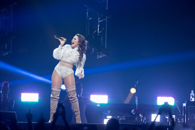 Demi Lovato performs on stage during the Future Now Tour at American Airlines Center on...