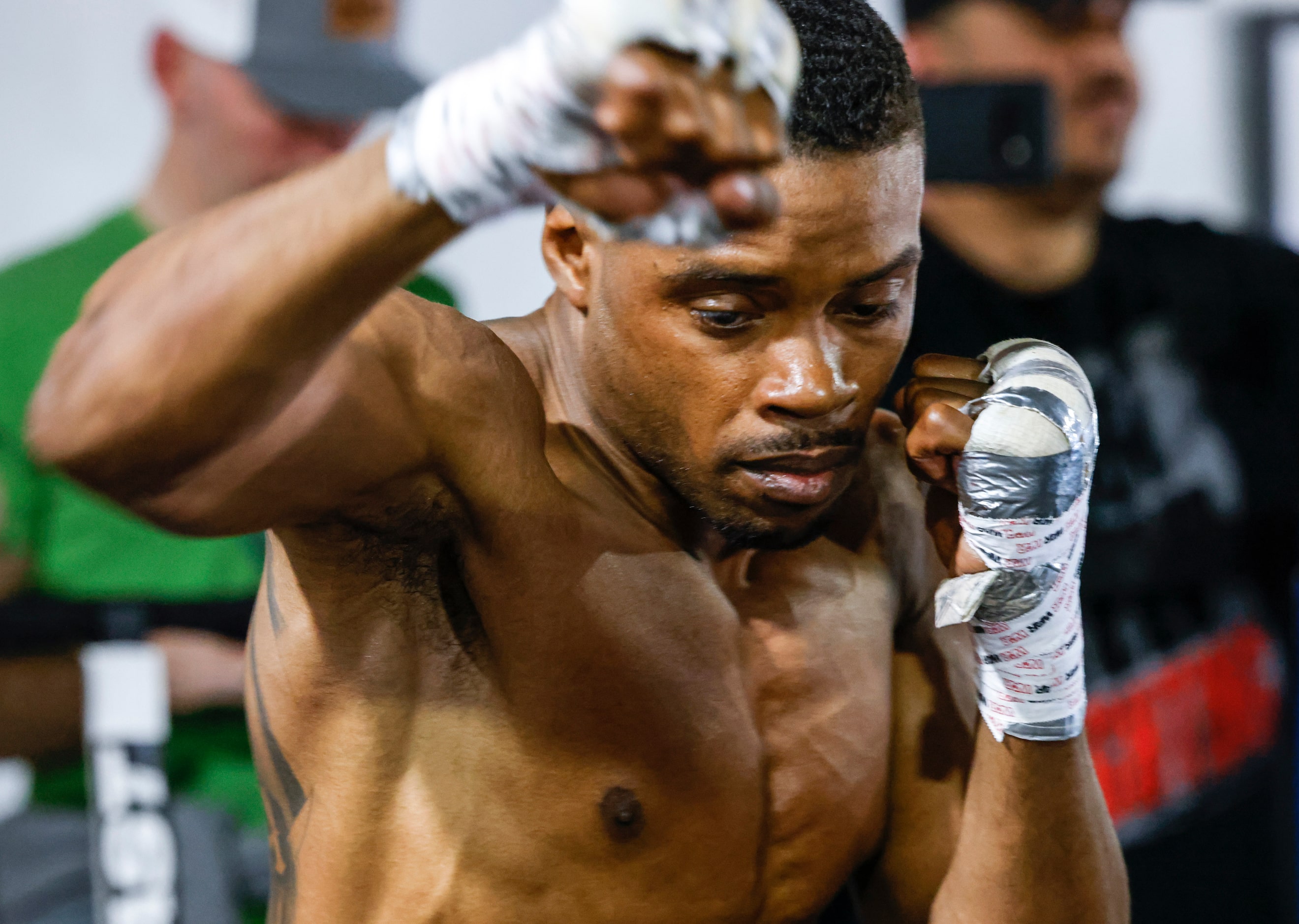 Errol Spence Jr. of Desoto practices during a media workout on Thursday, March 31, 2022 at...