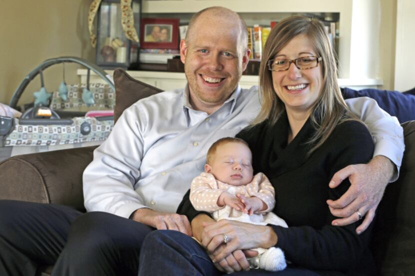 Ken and Abigail Ernst of New Jersey conceived 2-month-old Lucy by using one embryo through...