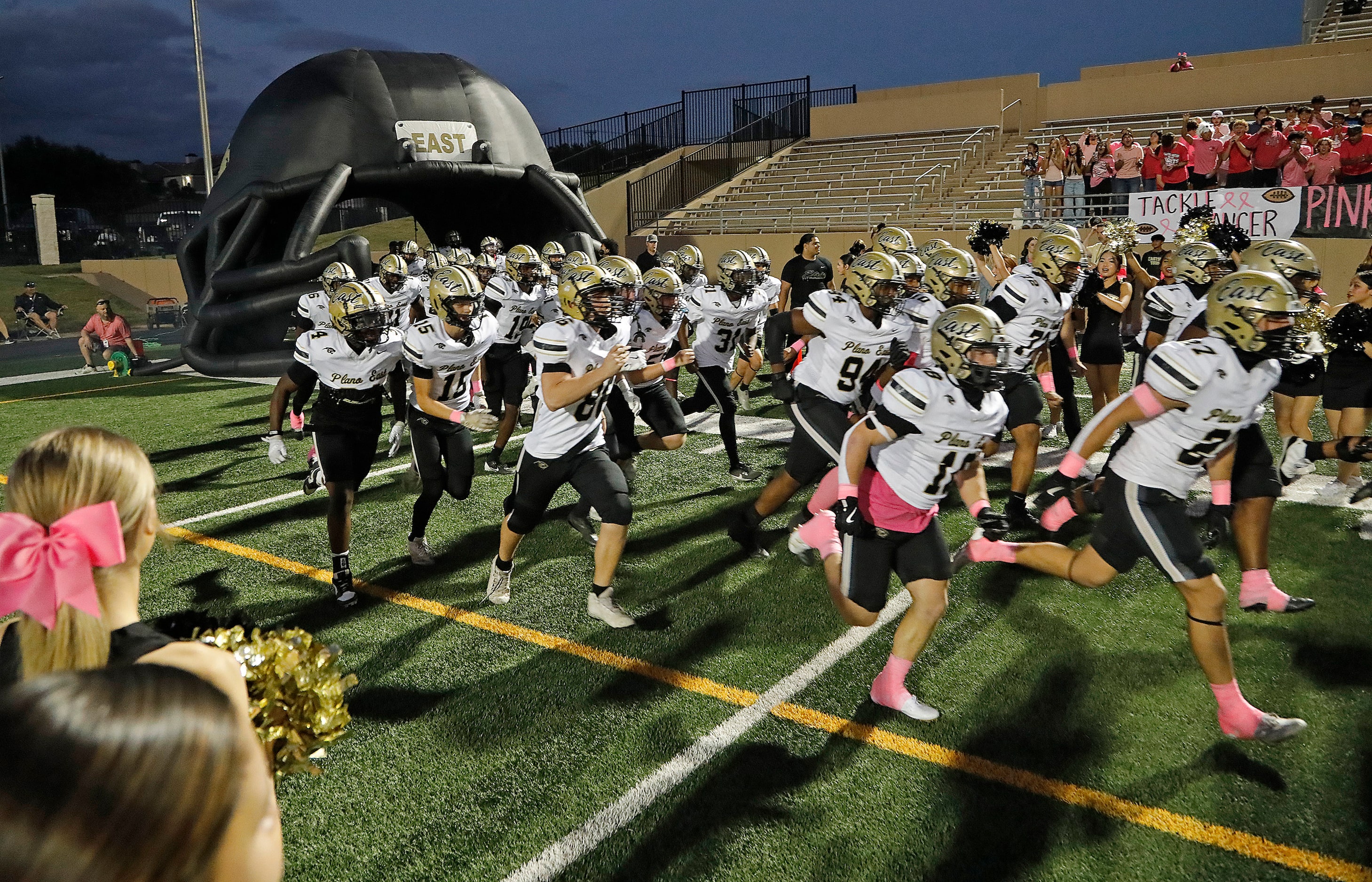 Plano East High School takes the field before kickoff as Wakeland High School hosted Lone...