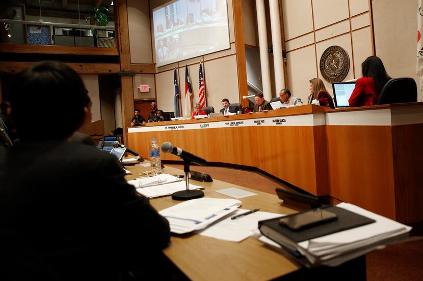 Dallas County Commissioners during a Dallas County Commissioners Court meeting on Tuesday,...