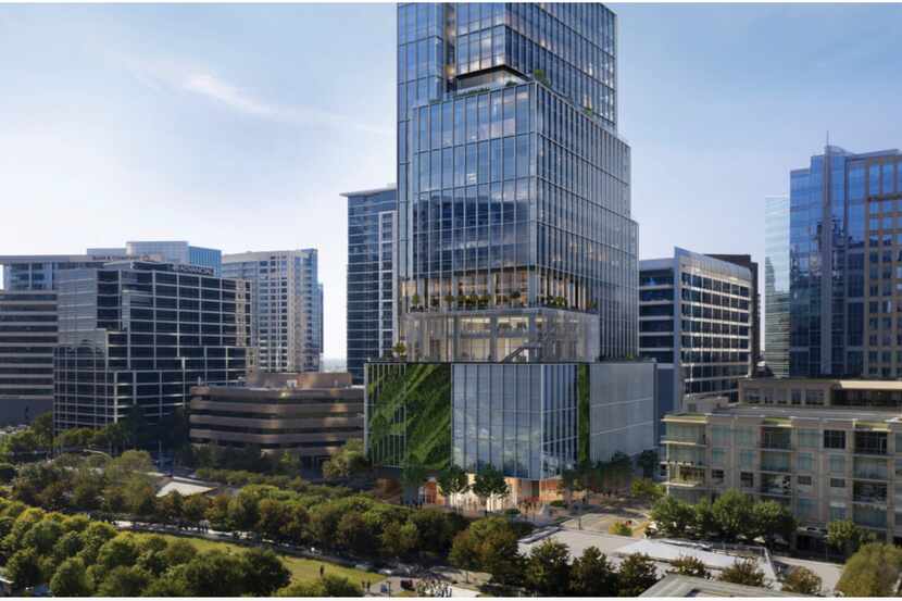 Developer KDC's Parkside Uptown tower is planned at Woodall Rodgers Freeway overlooking...