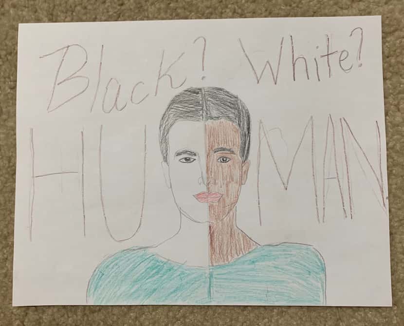 This artwork by Tej Bhatt, fourth grade, was created to recognize the Black Lives Matter...