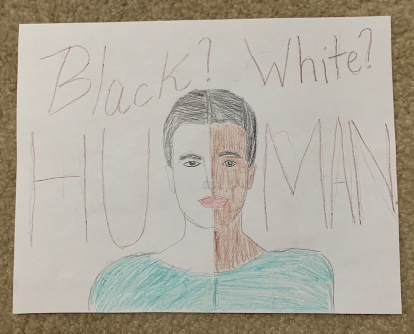 This artwork by Tej Bhatt, fourth grade, was created to recognize the Black Lives Matter...