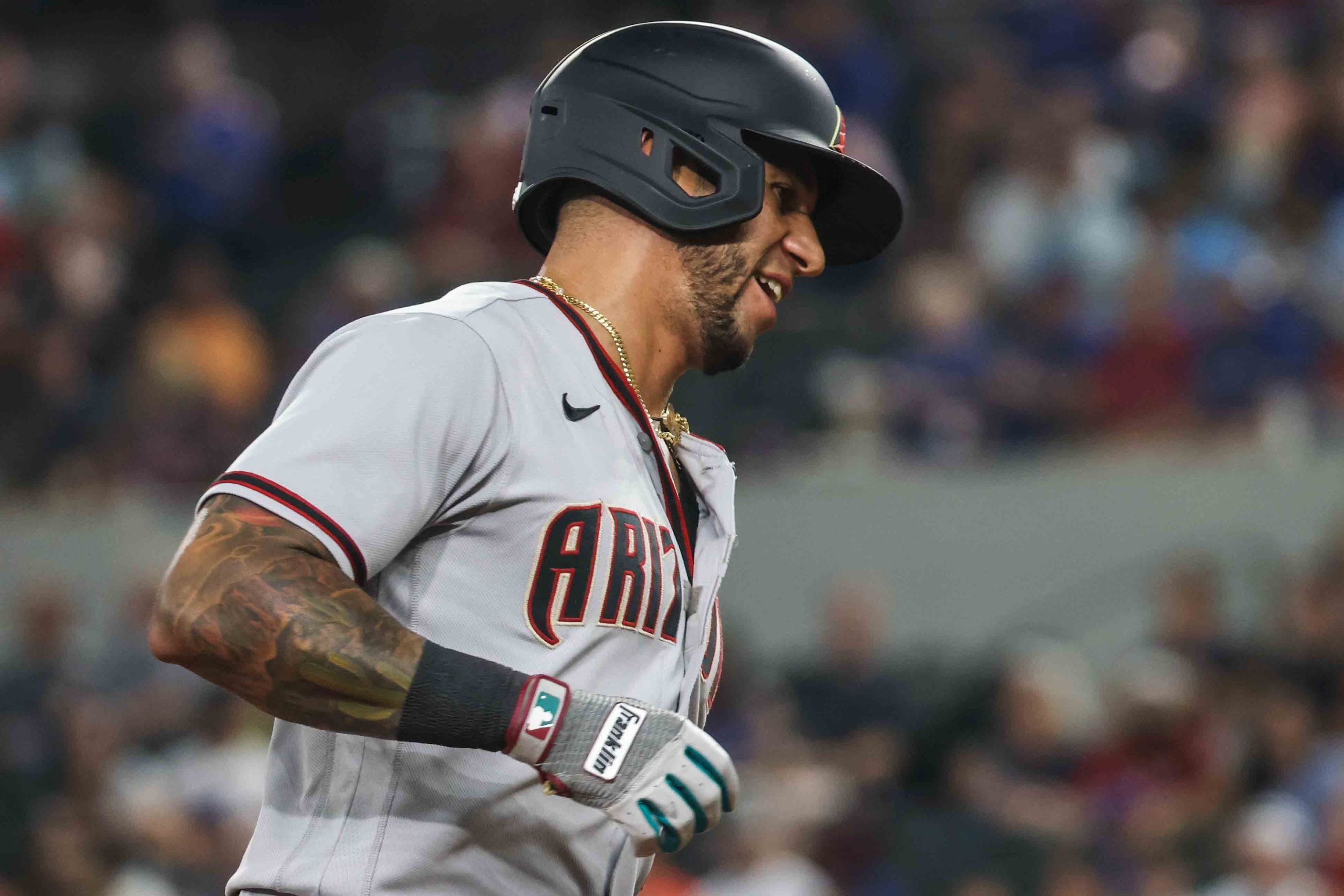 David Peralta (6) celebrates his homerun during Arizona Diamondbacks at Texas Rangers game...