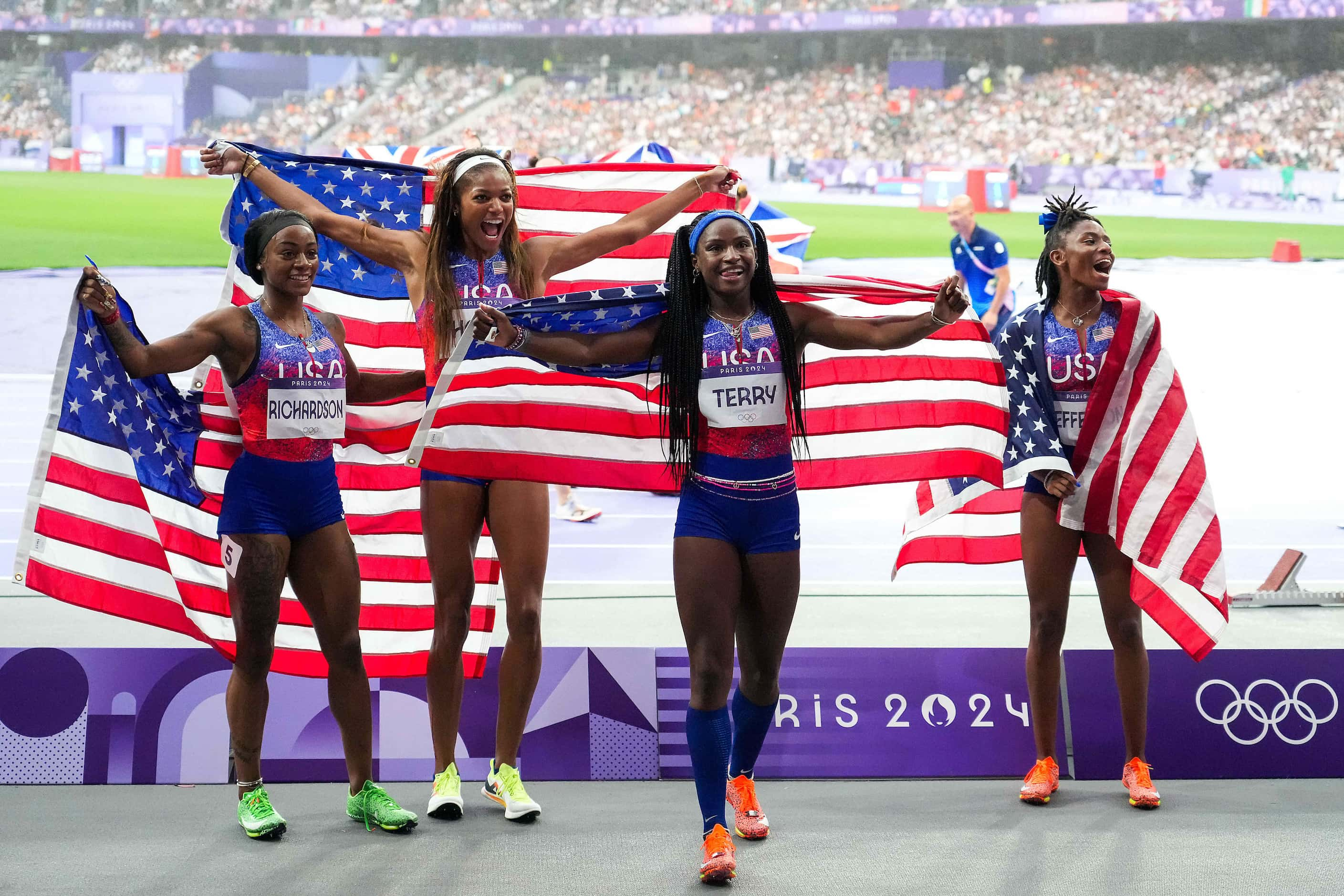 Sha'carri Richardson,Gabrielle Thomas, Twanisha Terry, and Melissa Jefferson of the United...