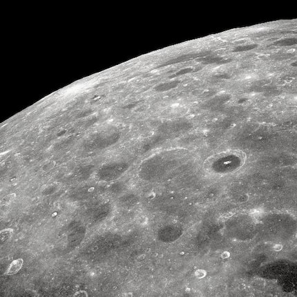 This undated NASA handout image shows a view of the lunar surface taken from the Apollo 8...