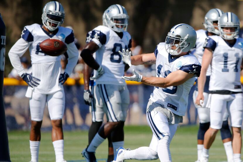 Dallas Cowboys wide receiver Ryan Switzer (10) prepares to catch a pass in a drill during...