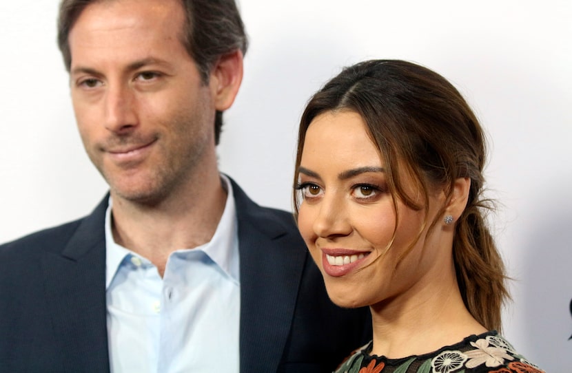 FILE - Aubrey Plaza, right, and Jeff Baena arrive at the premiere of "The Little Hours" at...