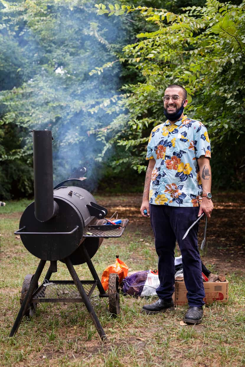 Chef Usama Khalid during a PunjabiTex BBQ popup at Sweet Pass Sculpture Park in Dallas, on...