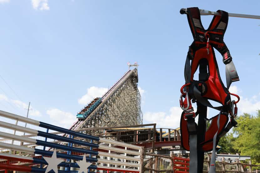 A harness used to strap in patrons will make the park’s rides more accessible at Six Flags...