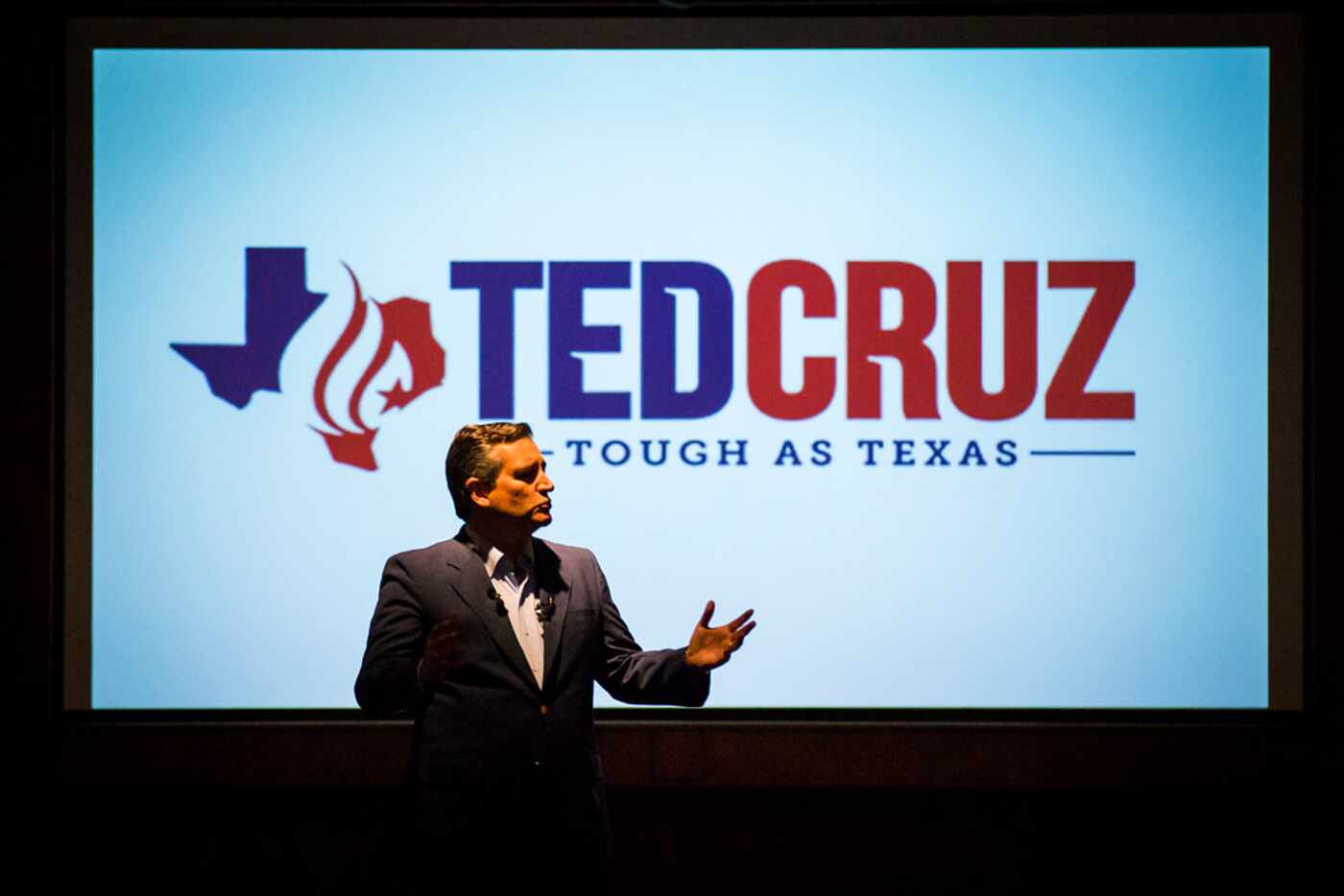 Sen. Ted Cruz addresses supporters at a campaign event at River Ranch Stockyards on...