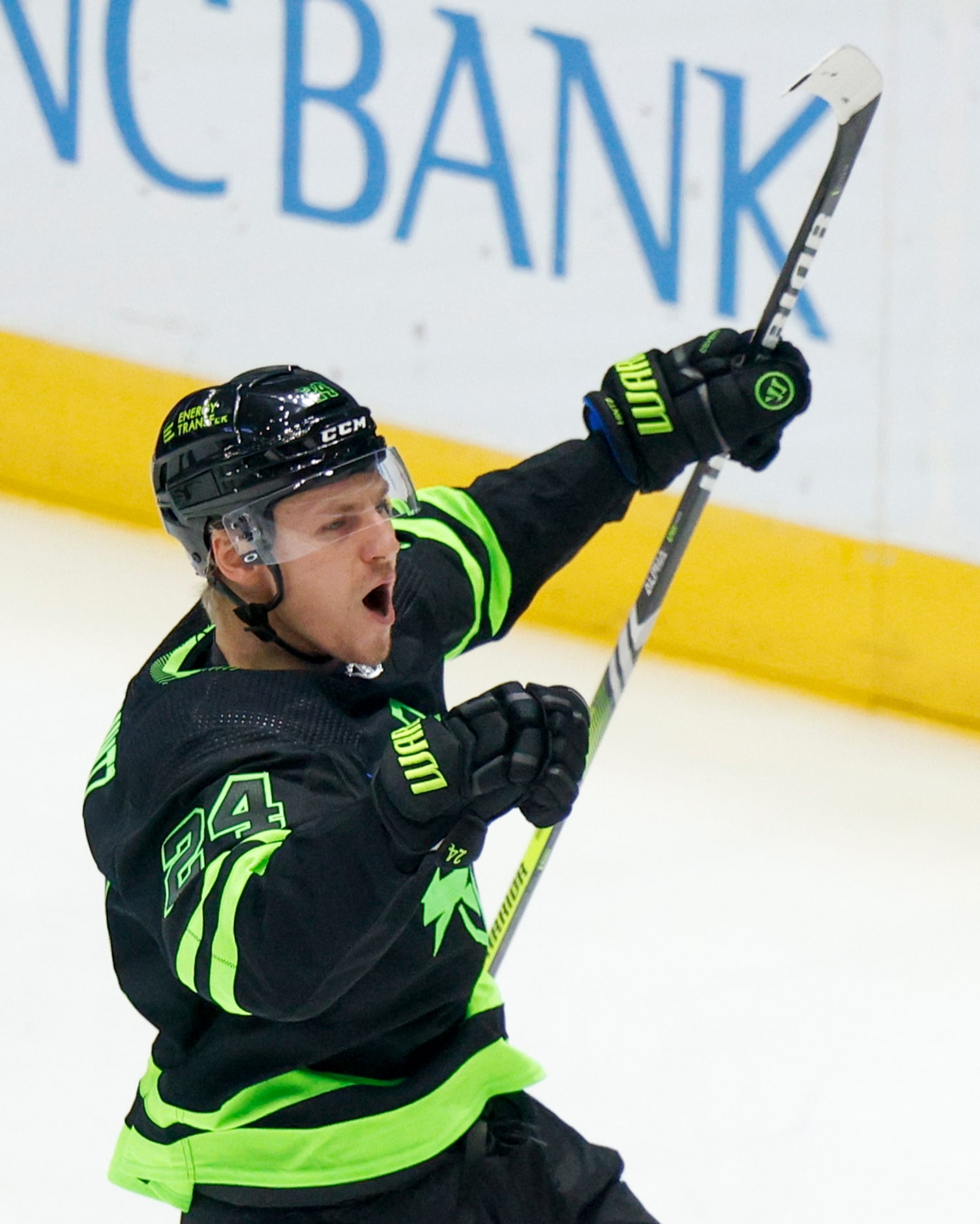 Dallas Stars center Roope Hintz (24) celebrates after scoring a goal during the second...