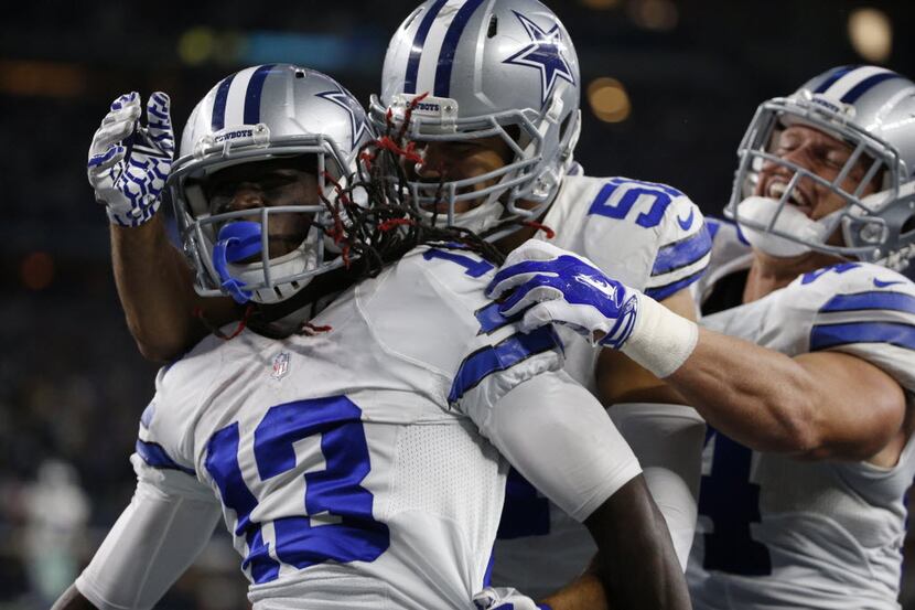 Dallas Cowboys wide receiver Lucky Whitehead (13) celebrates a long catch against ...